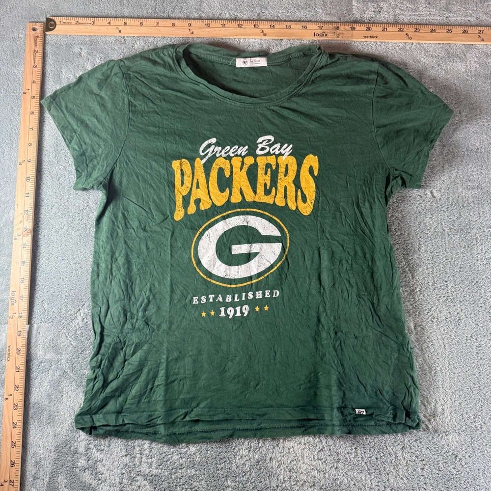 47 Brand Green Bay Packers Graphic T-Shirt Green Mens Medium NFL 1919 Distressed